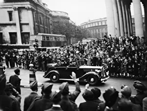 Motorcade Prints: British Prime Minister Winston Churchill in a car with his daughter Mary on his way to