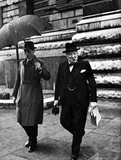 00715 Prints: British Prime Minister Winston Churchill leaving a cabinet meeting at Downing Street