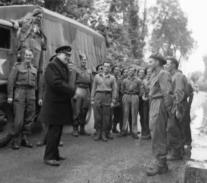 Minister Prints: British Prime Minister Winston Churchill pictured on his visit to Normandy in Northern