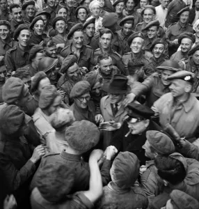 00743 Prints: British Prime Minister Winston Churchill pictured on his visit to Normandy in Northern