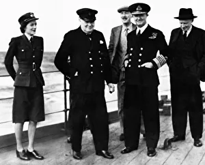 Naval Prints: British Prime Minister Winston Churchill pictured on his voyage by warship to the Middle