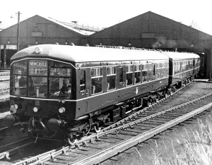 Diesel Prints: A British Rail Diesel train leaving the Gosforth sheds on 8th September 1955