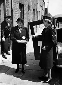 Lunch Prints: British Red Cross Meals on Wheels June 1946 Mrs Emily Hart taking part in her