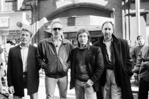 British rock group The Who in London. Left to right: Roger Daltrey, John Entwistle