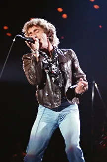 British rock group The Who, performing on stage at the NEC in Birmingham