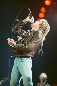 British rock group The Who, performing on stage at the NEC in Birmingham