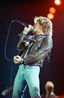 British rock group The Who, performing on stage at the NEC in Birmingham