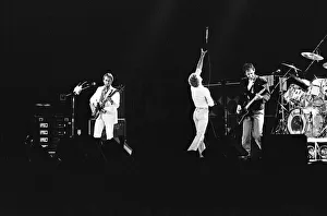 British rock group The Who, performing on stage at the NEC in Birmingham