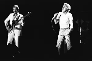 British rock group The Who, performing on stage at the NEC in Birmingham
