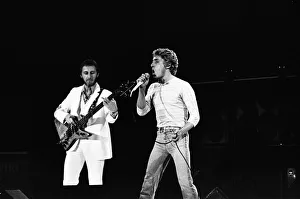 British rock group The Who, performing on stage at the NEC in Birmingham