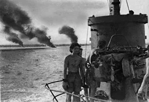 Burning Prints: British Royal Navy submarine HMS Statesman smashes a Japanese convoy in surface action in