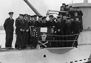 Flags Prints: British Royal Navy submarine HMS Stoic returns home to Portsmouth