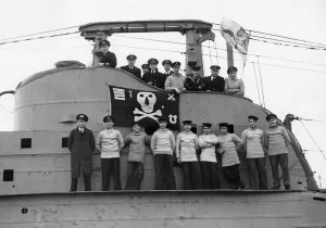 Flags Prints: British Royal Navy submarine HMS Talisman returns home to HMS Forth