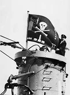 Flags Prints: British Royal Navy submarine HMS Ursula returns home to Britain after spending the last