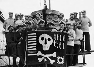 Flags Prints: British Royal Navy submarine HMS Utmost returns home to HMS Forth