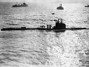 Submarines Prints: The British Royal Navys Class submarine Sunfish refloating while on patrol Circa