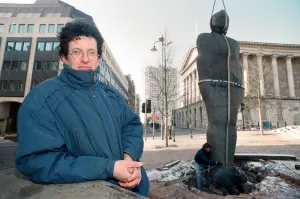 01111 Prints: British sculptor Antony Gormley stands beside his latest work