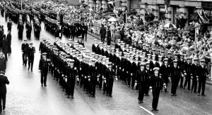 BRITISH SERVICEMEN AT THE START OF THE FALKLANDS PARADE THROUGH THE CITY OF LONDON - 12TH