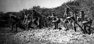 Core18 Prints: British soldiers charging from the trenches during World War One Circa 1916