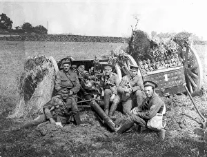 Camouflage Prints: British Soldiers with gun covered with wheat to hide it from German aircraft during