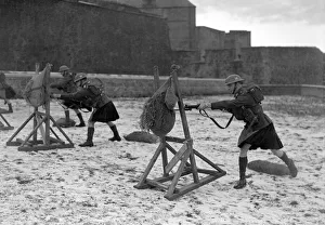 Exercises And Training Prints: British Soldiers from an unknown Scottish regiment bayonet charging during training