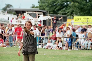 Bird Prints: The British Steel Gala, Teesside. Crowds enjoying a falconry display. 4th July 1993