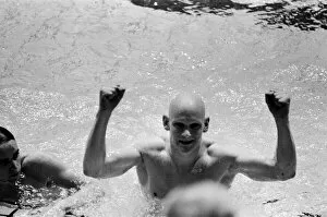 Images Dated 22nd July 1980: British swimmer Duncan Goodhew celebrates after winning gold medal in the final of