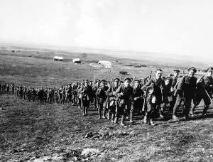 Former Yugoslavia Prints: British troops at the end of a days march in Macedonia 1917 World War One