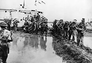 Burma Prints: British troops landing near Elephant point near Rangoon (Yangdon). May 1945
