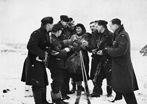 British troops in Manchester enjoying fun in the snow during the Second World War