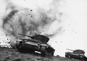 01472 Prints: British Valentine tanks during a training exercise during the Second World War