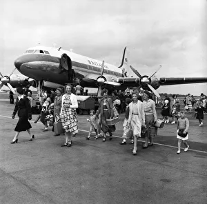 British women and children arrive at Blackbushe Airport having been evacuated from Egypt