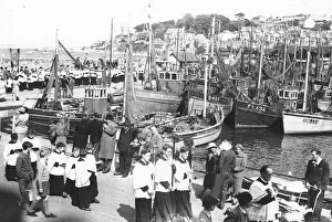 Boats Prints: Brixham trawlers gather for the annual blessing of the sea in October 1953