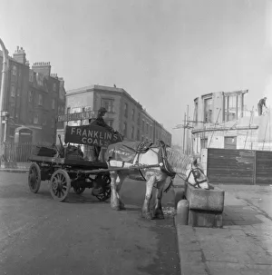 Bromley by Bow coal merchant Charles Franklin horses and cart delivery wagon takes a