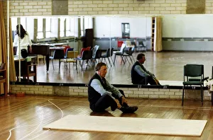 00504 Prints: Bruce Forsyth Comedian and TV Presenter exercising in gymnasium