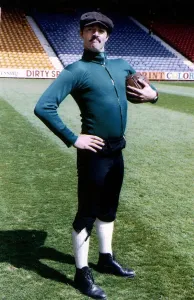 Bruce Grobbelaar Liverpool goalkeeper in old styl football kit May 1992