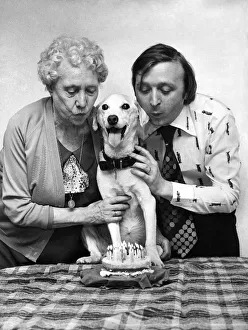 Bruno the dog celebrating his 22nd Birthday with his owner Ken and Kens mother