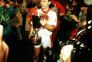 Bryan Robson Captain Manchester United with the with European Cup Winners Cup