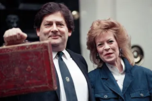 01300 Prints: Budget Day at No 11 Downing Street. The Chancellor of the Exchequer, Nigel Lawson