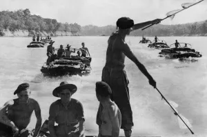 Flags Prints: Burma DUKWs (known as Ducks) take supplies and reinforcements from the Chindwin River to