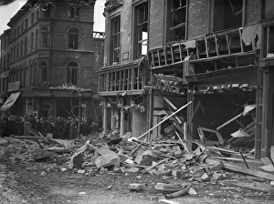 Burnt out shops in Spiceal Street, Birmingham following a heavy air raid on the city