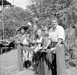 Burt Lancaster with Janette Scott and other actor colleagues during the filming of