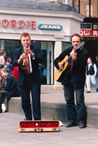 Busker Prints: Buskers Peter Thompson (soprano sax) and Ivan Sears (guitar