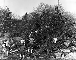 Traditional Prints: Busy building their massive bonfire in readiness for tonight are some of the children in