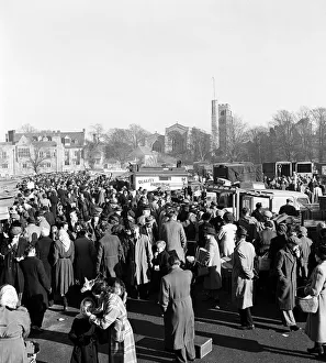 Stalls Prints: Busy scene showing shoppers and traders at Maidstone market in Kent. 28th November 1952