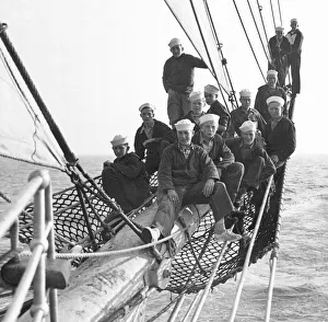 Cadets aboard the Sorlandet seen here sailing in the English Channel with the crew posing