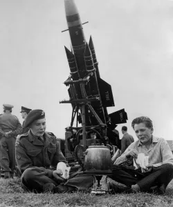 00112 Prints: Cadets Frank Hull and Barry Guynett at an Army display in Bracknell, Berks