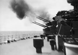 01442 Prints: A full calibre firing from the secondary armament of the Royal Navy battleship HMS Duke