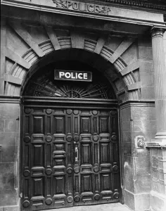 Arch Prints: Cambridge Police Station showing the original oak doors, 1967