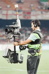 Broadcasting Prints: Cameraman using Steady Cam at England v Cameroon World Cup Quarter Final match